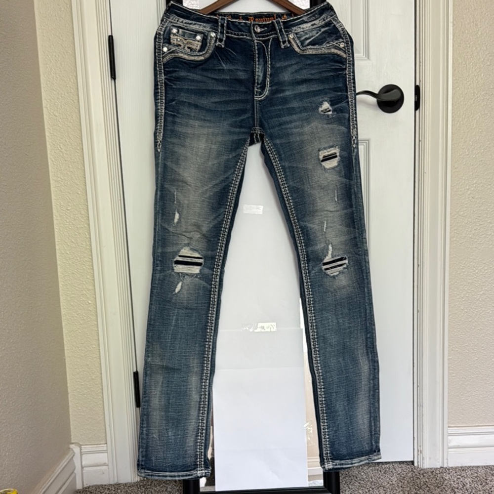 Rock Revival Distressed Blue Jeans for Women